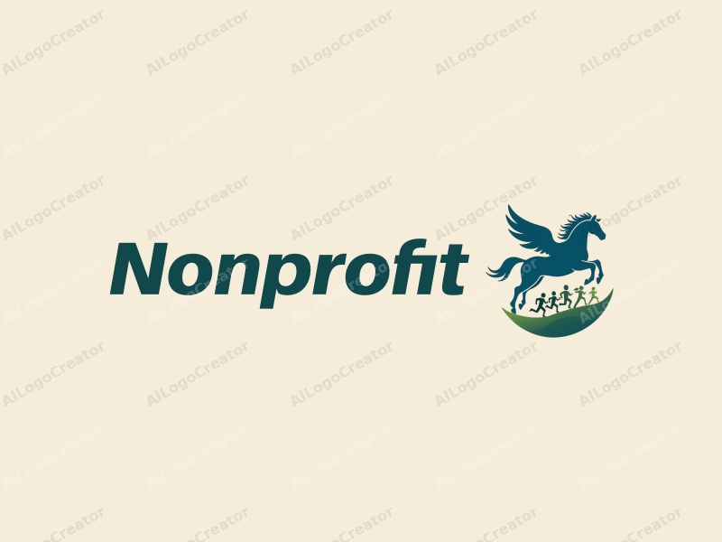 modern design features a stylized Pegasus soaring above a group of runners, symbolizing charity and volunteerism, combined with a clean background.