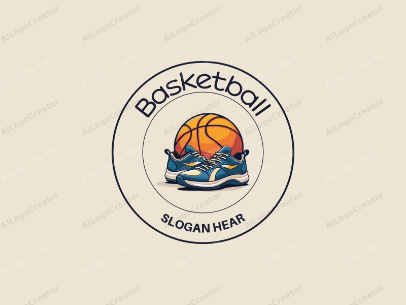 dynamic design features a stylized basketball and a pair of sneakers, combined with a sporty aesthetic and a clean background.