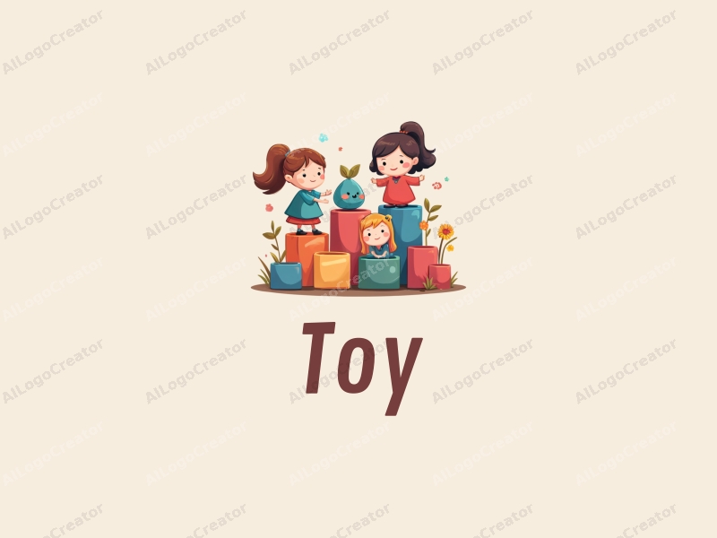 a playful design featuring adorable dolls and colorful building blocks, combined with a whimsical and cheerful aesthetic against a clean background.