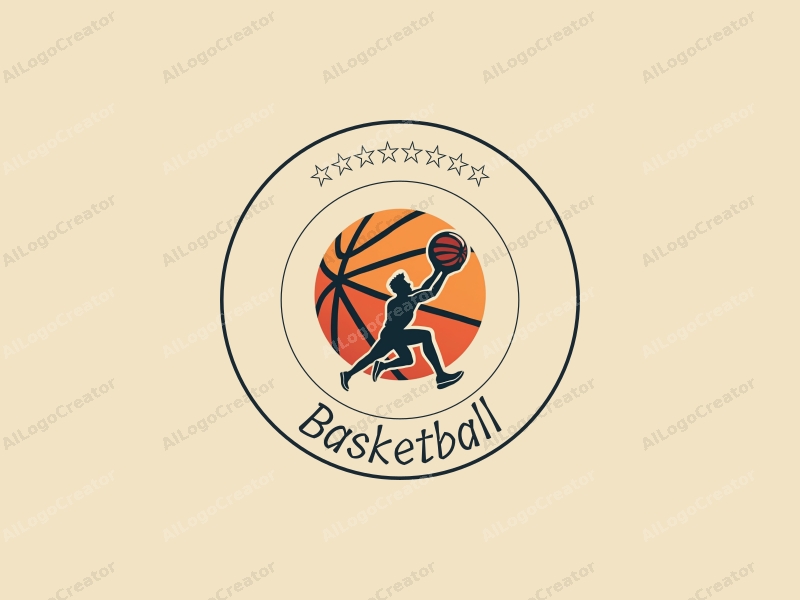 playful design features a stylized basketball, an athlete in motion, and a basketball court background combined with a clean and simple layout.