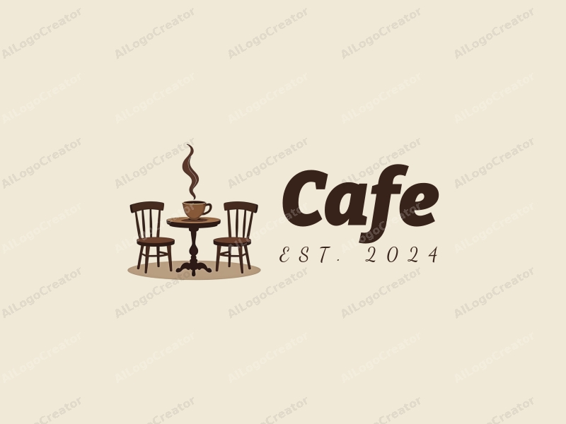 vintage design features a stylized coffee cup, a book, and a cozy table and chair setup, combined with a clean background.