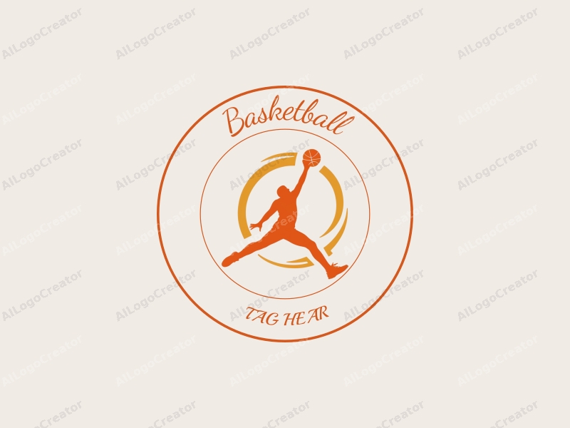 playful design features a dynamic silhouette of an athlete leaping with a basketball, incorporating a vibrant orange color scheme and a clean, energetic background.