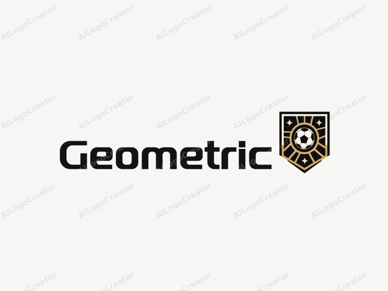 geometric design features a combination of squares and circles, a stylized football, and golden accents, all set against a clean black and white background.