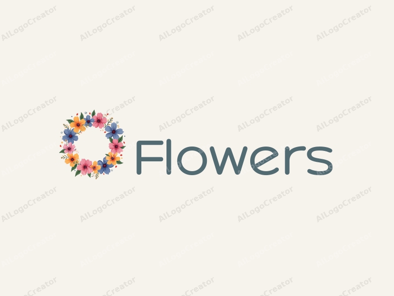 playful design features vibrant flowers and petals arranged in a colorful wreath, combined with a lively bouquet, set against a clean background.