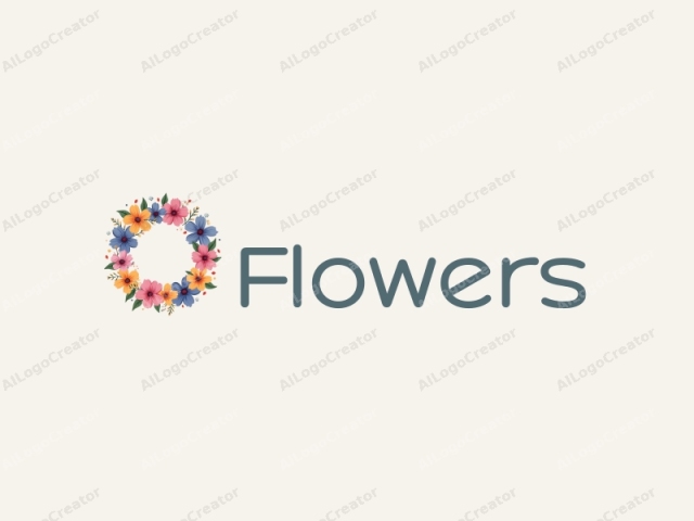 playful design features vibrant flowers and petals arranged in a colorful wreath, combined with a lively bouquet, set against a clean background.