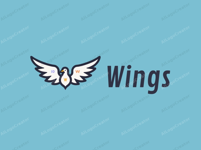 playful design features stylized wings and letters in flight, combined with a clean blue background.