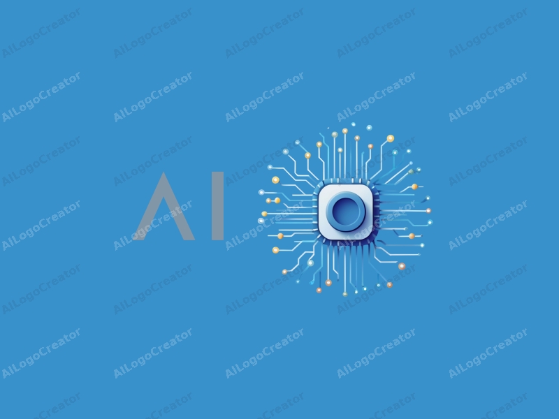 modern design features stylized chips and data streams, incorporating elements of intelligence and algorithms, combined with a clean blue background.