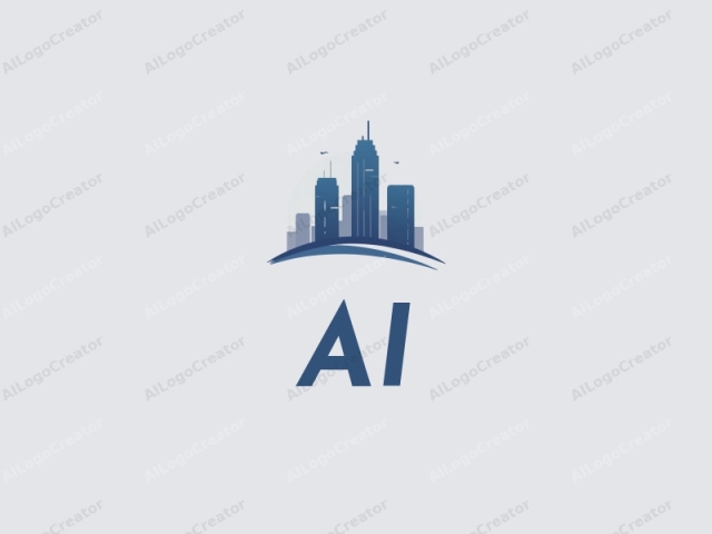 a modern minimalist design featuring a stylized corporate office silhouette, abstract data and network elements, combined with a clean blue and gray color scheme.