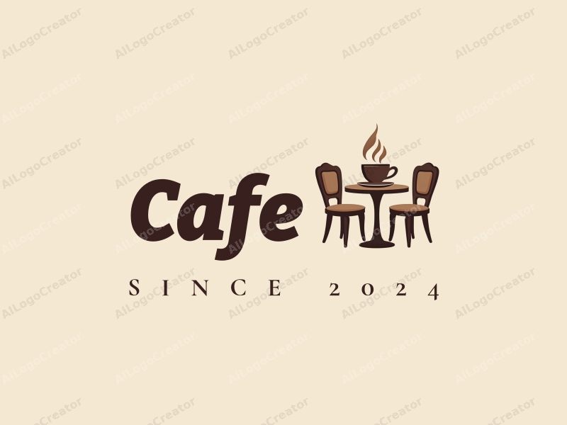 vintage design features a stylized coffee cup, retro table, and chairs, combined with a clean background.