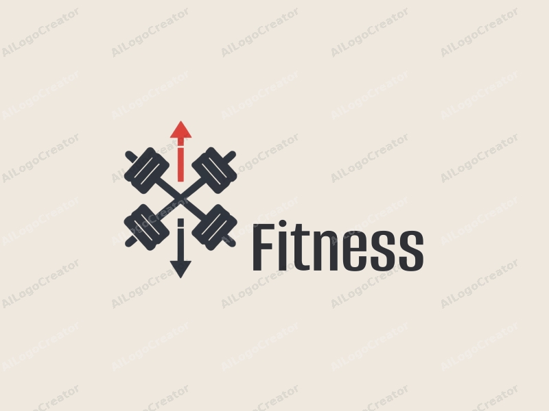 modern design features stylized dumbbells and arrows, representing fitness and movement, combined with a clean background.