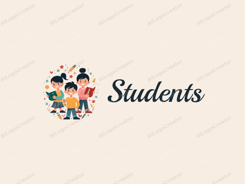 playful design features vibrant colors, stylized students and school elements, along with books and paintbrushes, combined with a clean and harmonious background.