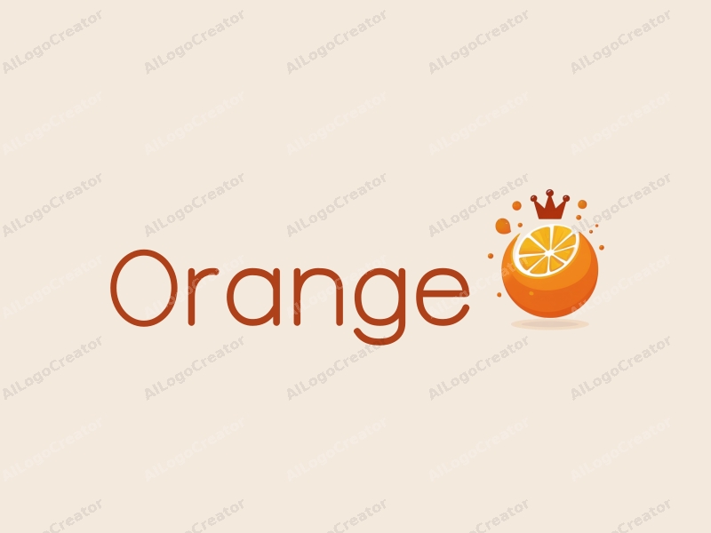 playful design features a stylized orange and juice splash, combined with a crown element, set against a clean background.