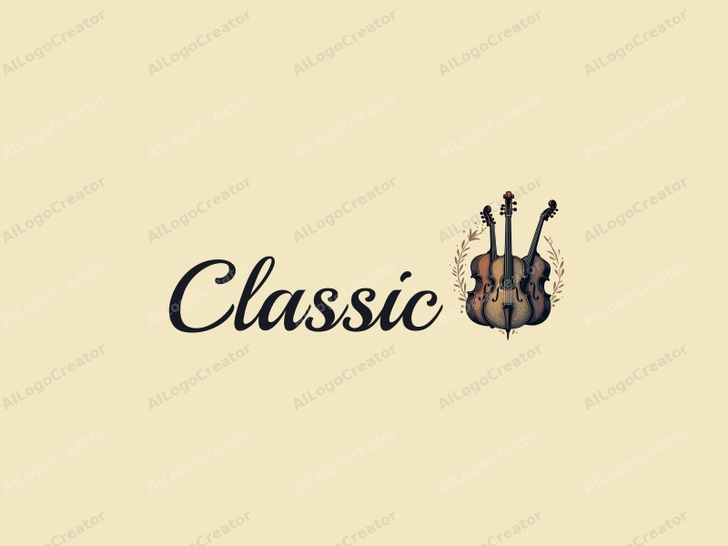 vintage design features classic musical instruments intertwined with a state outline, incorporating traditional motifs and a harmonious blend of dark and neutral colors against a clean background.