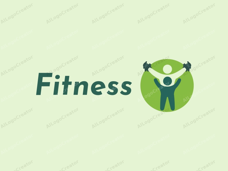 modern design features dynamic shapes representing health and fitness, a stylized family figure lifting weights, combined with a clean green background.