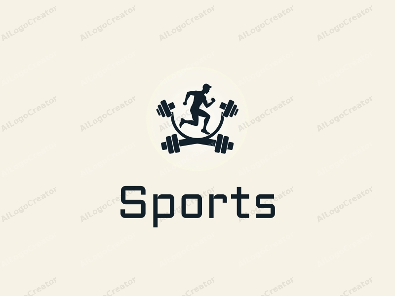 a modern design featuring a stylized runner silhouette and a pair of dumbbells, combined with a clean background and a harmonious layout.