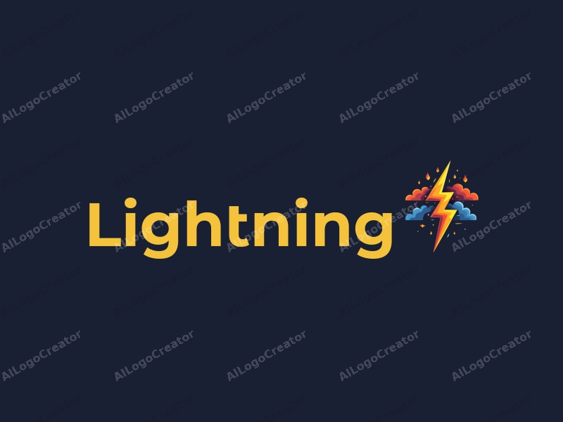 geometric design features stylized lightning bolts and electric currents intertwined with storm clouds and flames, combined with a clean background.