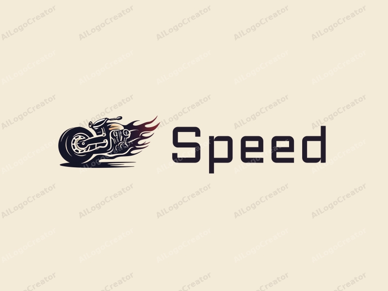 a modern design featuring dynamic lines representing speed, a stylized engine and tire, combined with a clean background to emphasize power and motion.