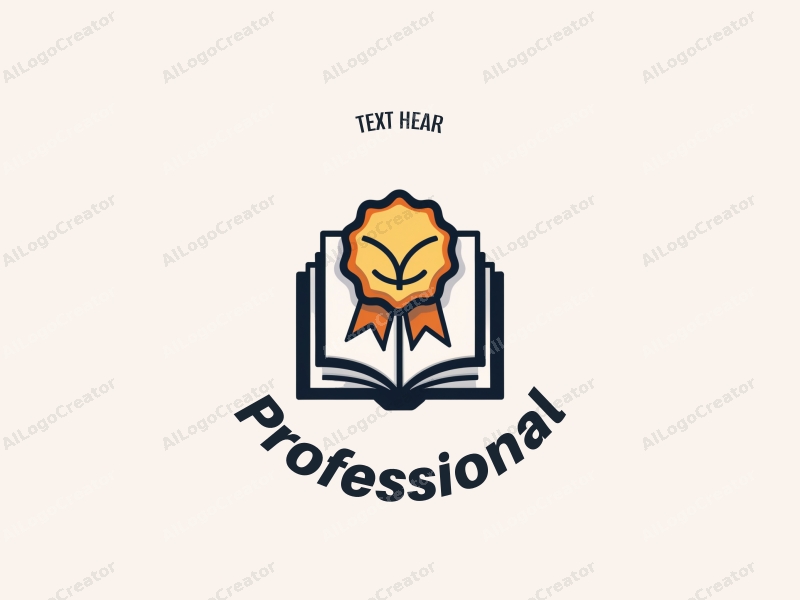 modern design features a stylized book and a badge, incorporating professional and certification elements, combined with a clean background.