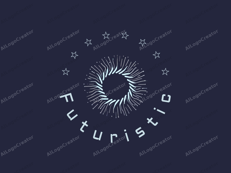 a modern minimalist design featuring a stylized halo intertwined with circuit patterns, using silver and blue colors, combined with a clean background to evoke a sense of future and innovation.