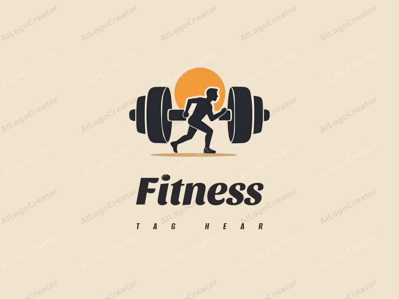 a modern design featuring a stylized dumbbell and a dynamic running figure, combined with a clean background and a harmonious layout.