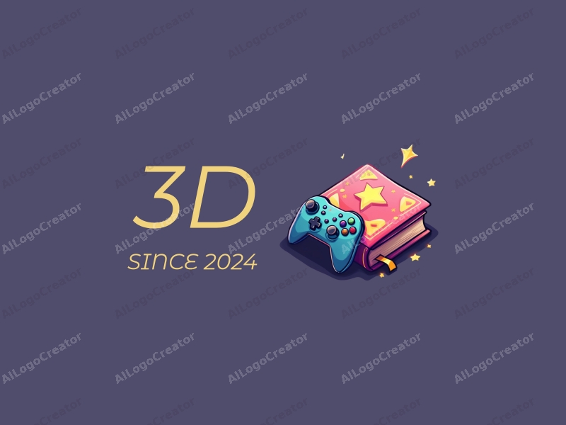 a modern design featuring a vibrant and colorful 3D magic book and a dynamic game controller, combined with a clean background and a playful, energetic atmosphere.