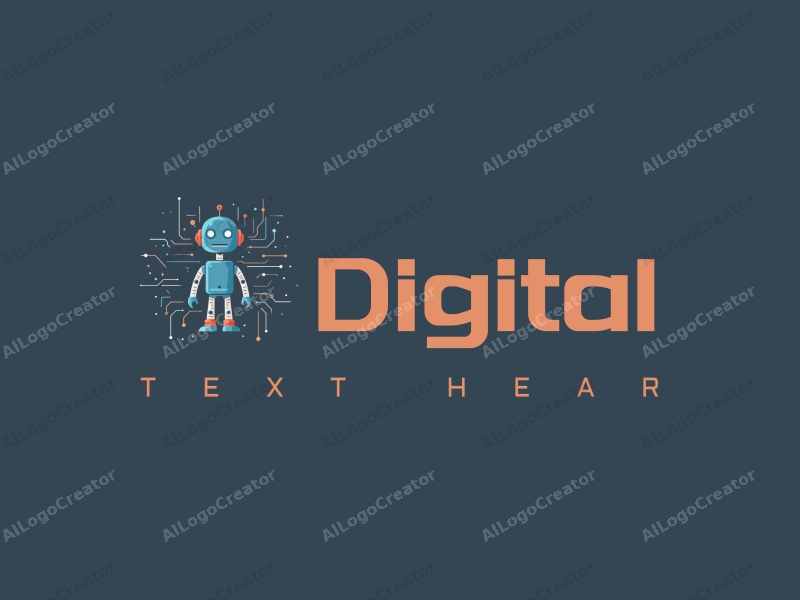 minimalist design features digital elements, a stylized robot silhouette, and circuit patterns combined with a clean background.