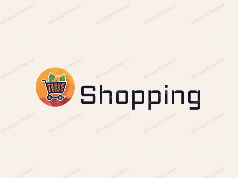 a modern design featuring a colorful shopping cart intertwined with coffee beans, set against a vibrant mall background, emphasizing a clean and harmonious composition.