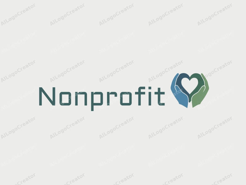 a modern minimalist design featuring a stylized heart and hands symbolizing charity and volunteer work, combined with a clean background in blue and green tones.