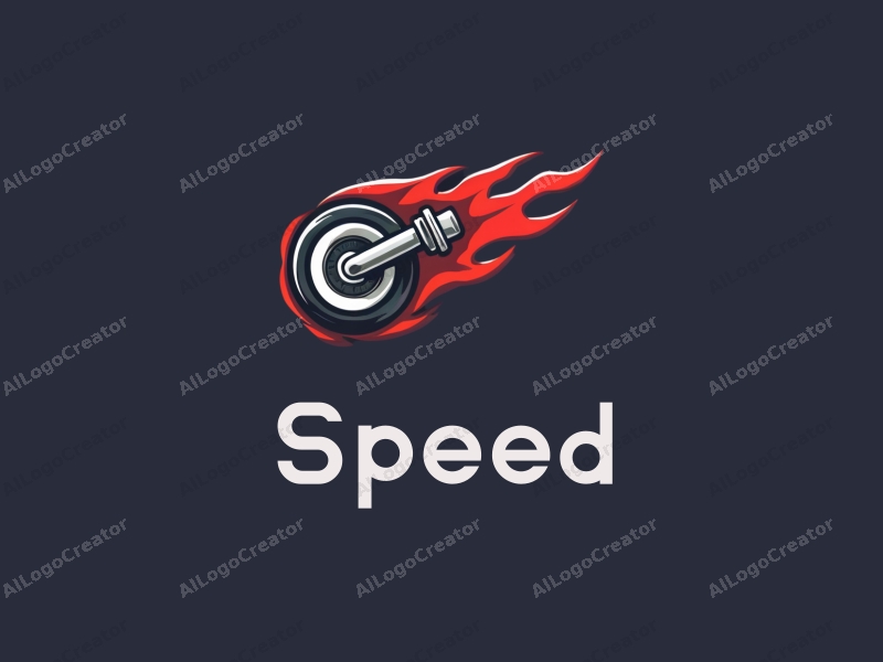 a modern design featuring dynamic lines representing speed, a stylized engine and tire, combined with a clean background to emphasize power and motion.