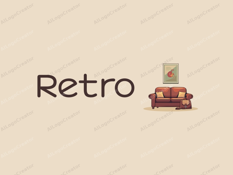 vintage design features a retro sofa and a retro poster, combined with a stylish handbag and ribbon, set against a clean background.