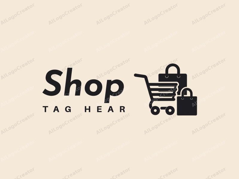 modern design features a stylized shop silhouette, a shopping cart, and a shopping bag, combined with a clean background.