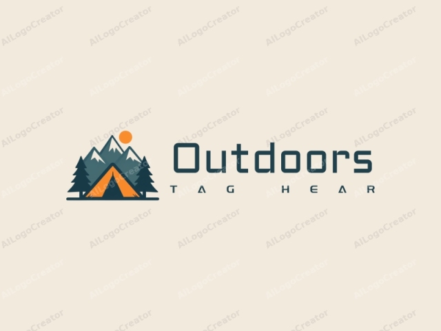 a modern design featuring a stylized camping tent and a mountain range, combined with a clean background and a harmonious composition.