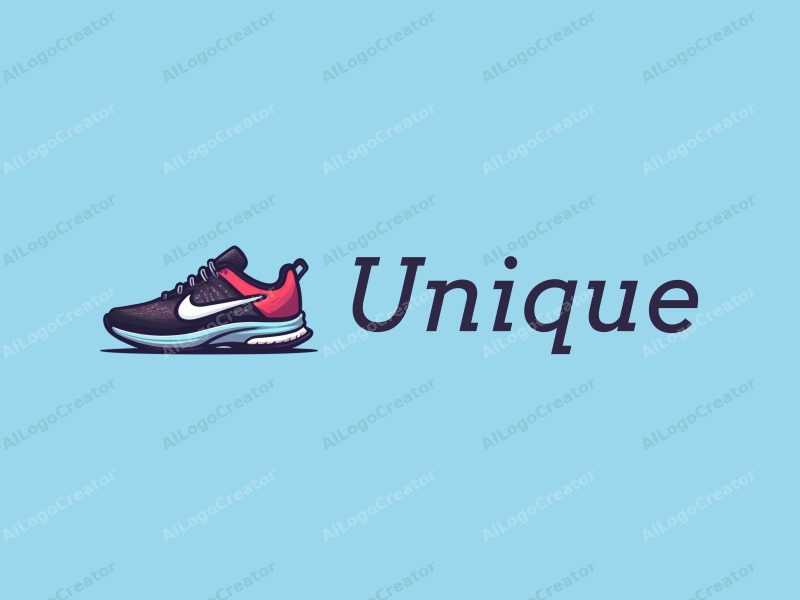 a modern design featuring a central silhouette of a sneaker, incorporating unique and innovative elements, with a clean blue background.