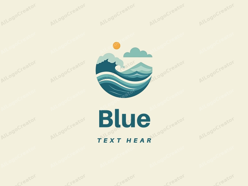 minimalist design features stylized waves and clouds, a serene ocean and sky theme combined with a clean background.