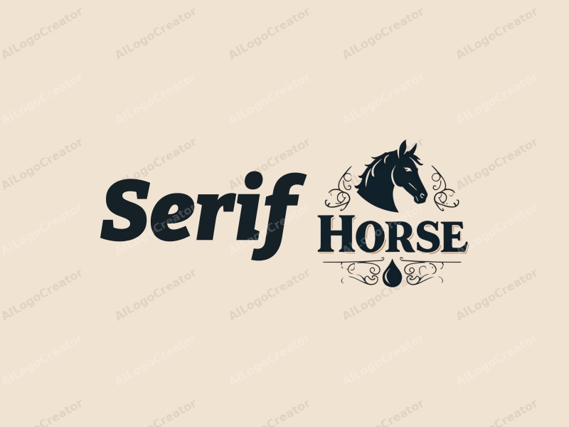 vintage design features a serif font, a stylized horse head, and a water droplet, combined with a clean background.