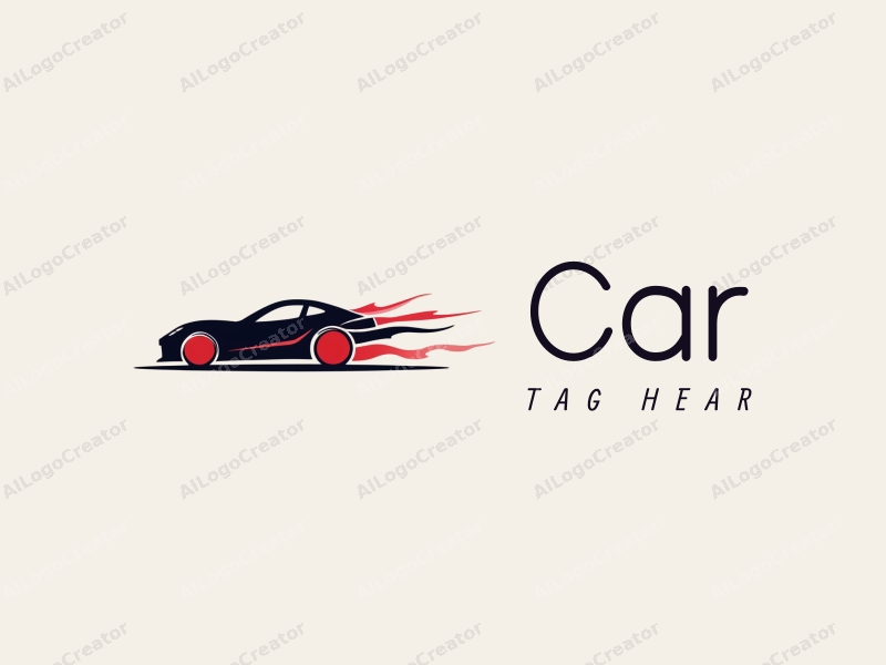 modern design features a stylized car silhouette with red wheels and dynamic motion trajectory, combined with a clean background.