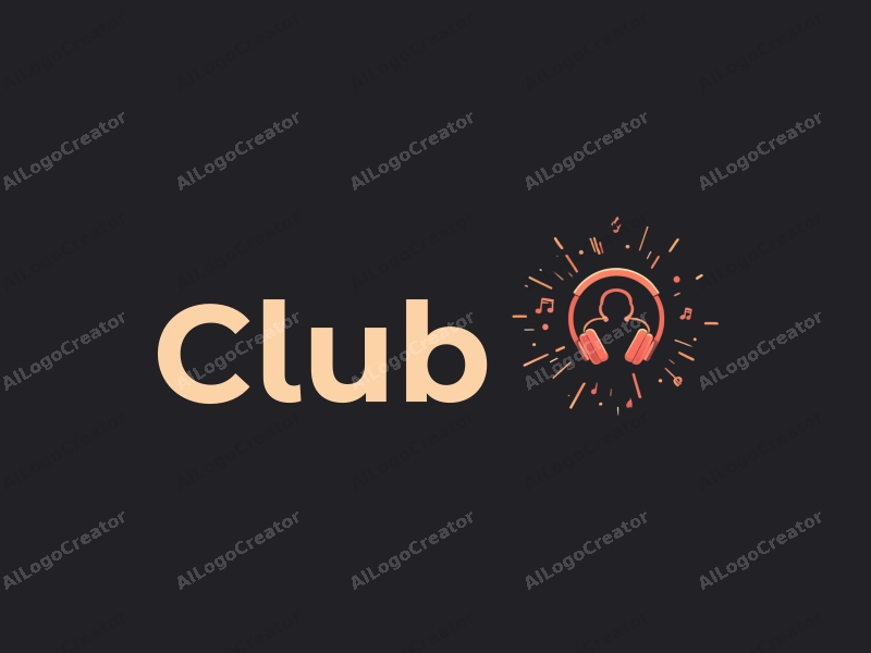 a modern minimalist design featuring a stylized club silhouette, social interaction symbols, and music notes, combined with a clean black background.