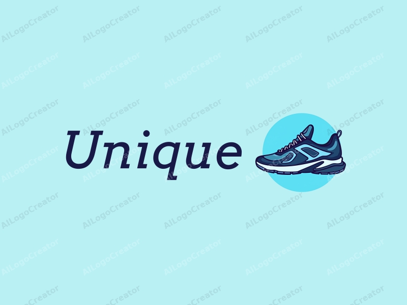 a modern design featuring a central silhouette of a sneaker, incorporating unique and innovative elements, with a clean blue background.