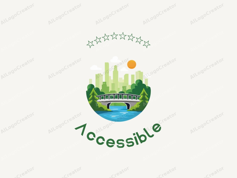 modern design features accessibility elements, stylized bridges, and green spaces combined with a clean background.