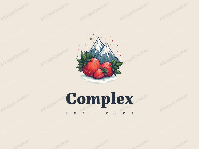 modern design features intricate strawberry and snow mountain elements combined with a clean background, emphasizing simplicity and elegance.