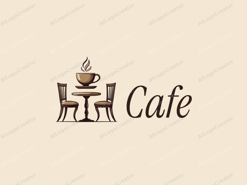 vintage design features a stylized coffee cup, elegant dining table, and cozy tables and chairs arrangement combined with a clean background.