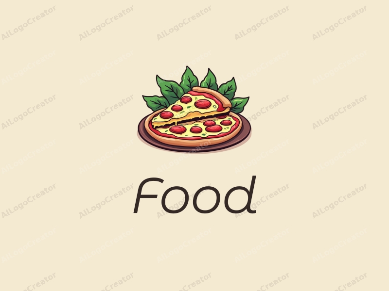 a modern design featuring vibrant colors, a stylized pizza slice and a fresh salad, combined with a clean background and a harmonious composition.