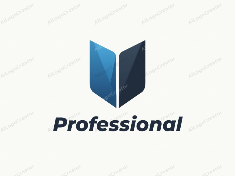 minimalist design features a blue shield and a black book, combined with a modern and formal design approach, set against a clean background.