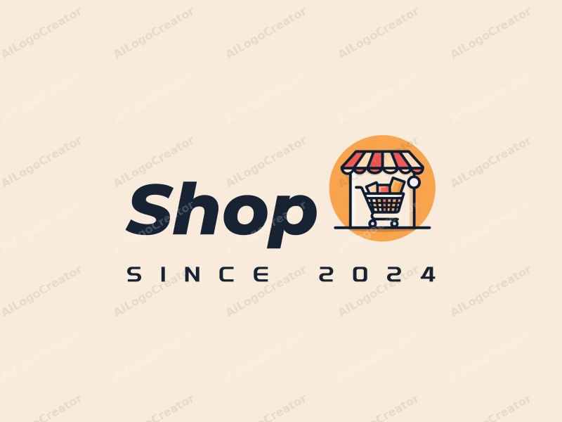 modern design features a stylized shop front, a shopping cart filled with products, combined with a clean background and a harmonious layout.