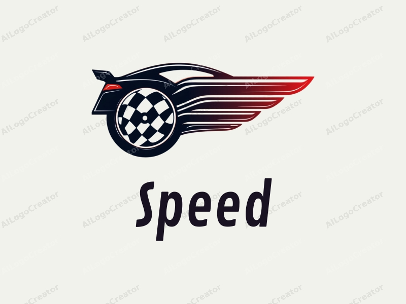 modern design features dynamic lines representing speed, a stylized engine silhouette, and a racetrack element combined with a clean background.