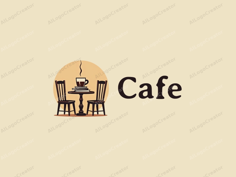 vintage design features a stylized coffee cup, a cozy table and chair setup, and a stack of books, combined with a clean background.