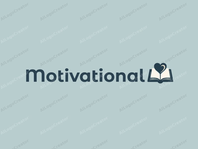 a modern minimalist design featuring an open book and a stylized heart, symbolizing motivation and encouragement, combined with a clean background in blue and green tones.