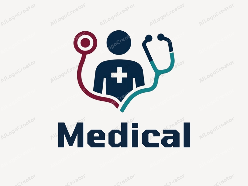 modern design features a stylized hospital silhouette, a doctor figure, a stethoscope intertwined with a heartbeat line, combined with a clean background.