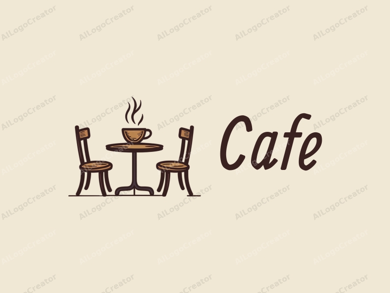 vintage design features a stylized coffee cup, retro table, and chairs, combined with a clean background.