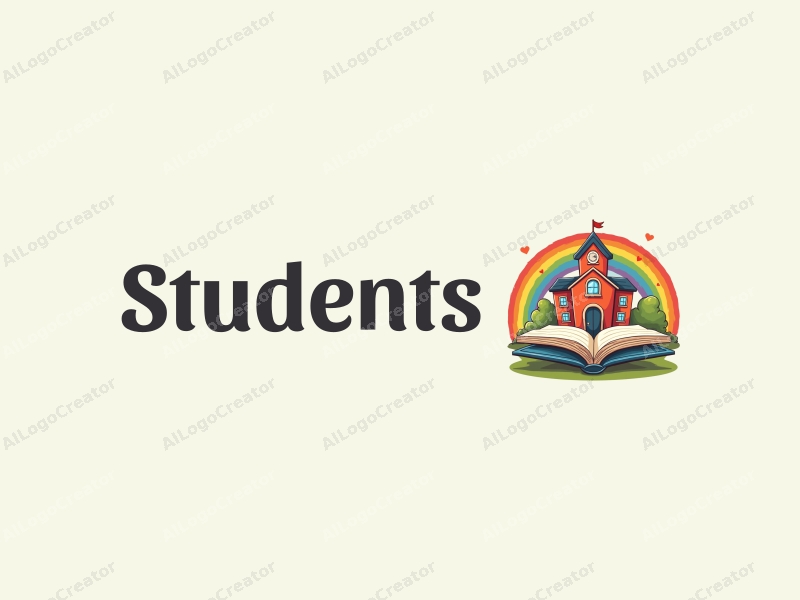 playful design features a cheerful student character, a stylized school building, an open book, and a vibrant rainbow, combined with a clean background.